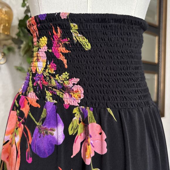 Women’s Halter Dress Black Multicolor Art Floral Mock Elastic Back Size XL - Picture 11 of 14